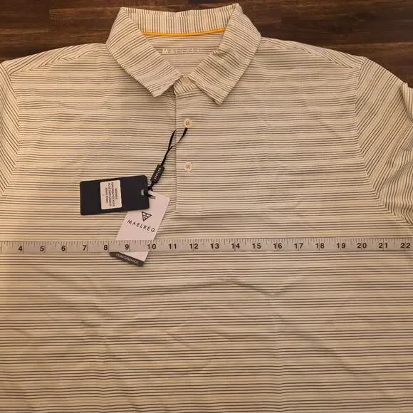 Maelreg Men's Golf Polo Shirt Large Olive Green Stripe Performance NWT - Picture 2 of 5